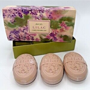 Vintage Avon Lilac Cake Perfumed Soaps Set of 3 Guest Soap Decorative Soap